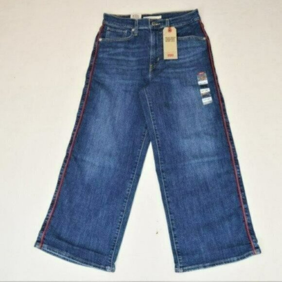 NWT LEVIS Mile High Rise Wide Leg Red Side Pipe Cropped Jeans - Picture 5 of 7